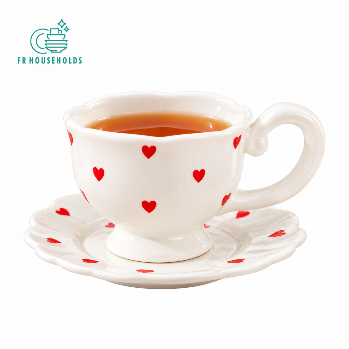 Heart Print Ceramic Tea Cup and Saucer – 250ml, Different Colours