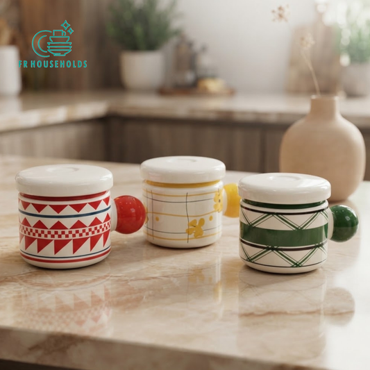 Aesthetic Printed Ceramic Coffee & Tea Mug with Lid | Cozy Life & Flower Designs