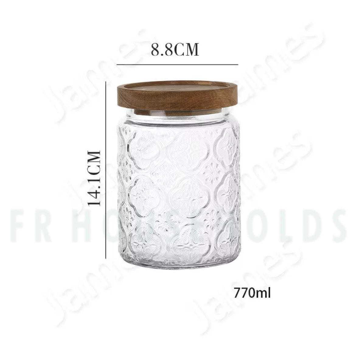 Vintage Pattern Glass Airlock Jar with Wooden Lid - 750ml - 24OZ | Round