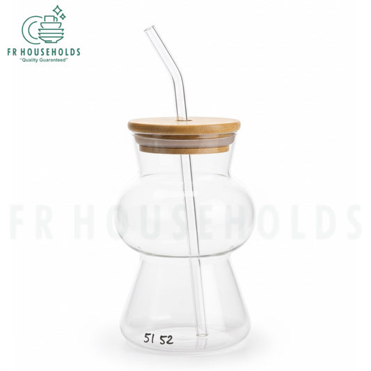 450ml Tatarstan Matcha Coffee Glass with Bamboo Lid & Straw – Premium Eco-Friendly Glass Tumbler