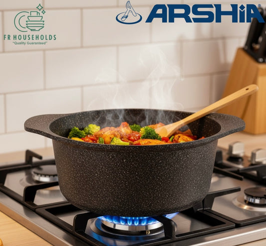 Arshia Nonstick Granite Casserole  With Glass Lid | 20cm - 24cm - 28cm