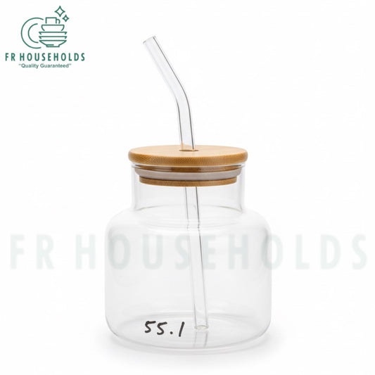 Cold Brew Coffee Glass with Bamboo Lid & Straw – 400ml Eco-Friendly Iced Coffee Tumbler