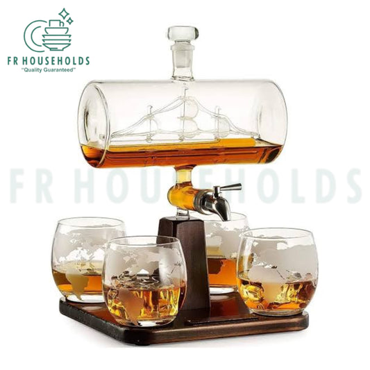 Luxury Ship-in-Bottle Wine & Whiskey Dispenser Set – 5-Piece Globe Glass Collection