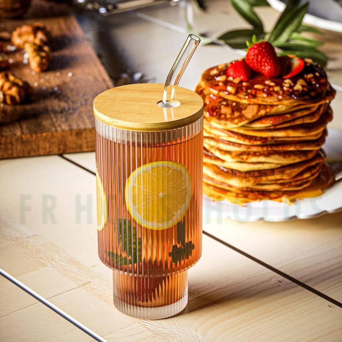 Ribbed Tumblers with Lid and Straw - Clear - 1 Peice