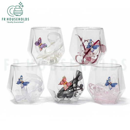 Double Wall Dried Ribbon Glass with Embossed Butterfly - 250ml