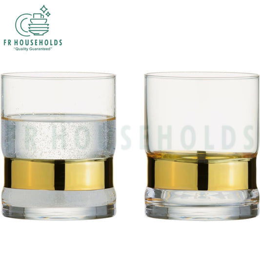 Personalised Crystal Wide Gold Rim Base Tumbler Glass | 350ml/12OZ - 6PC