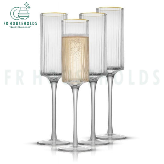 Christian Siriano Optic Gold Rim Champagne Fluet Glass | 6oz - 177ml | 6PC