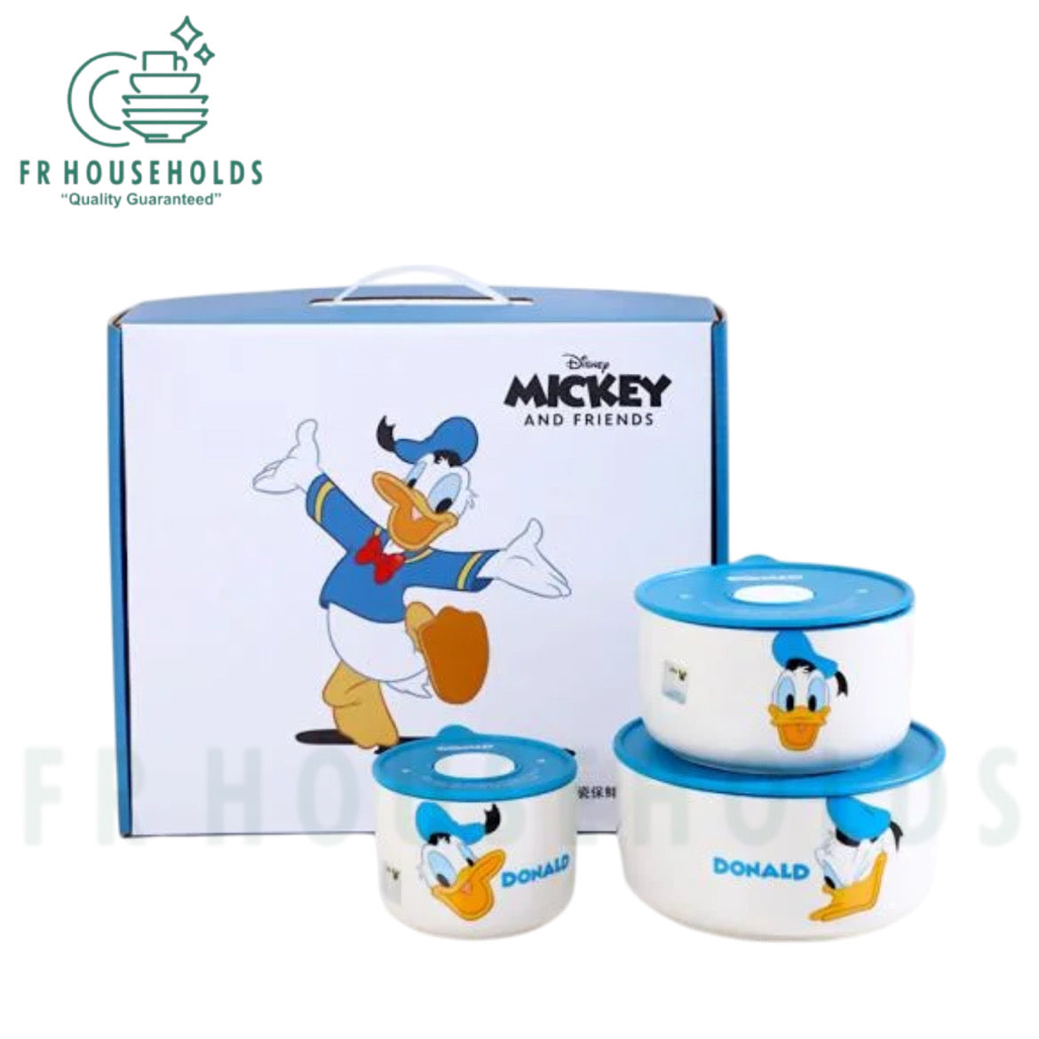 Walt Disney 3-Piece Airlock Food Container Set – Premium Quality Porcelain (300ml, 500ml, 800ml)