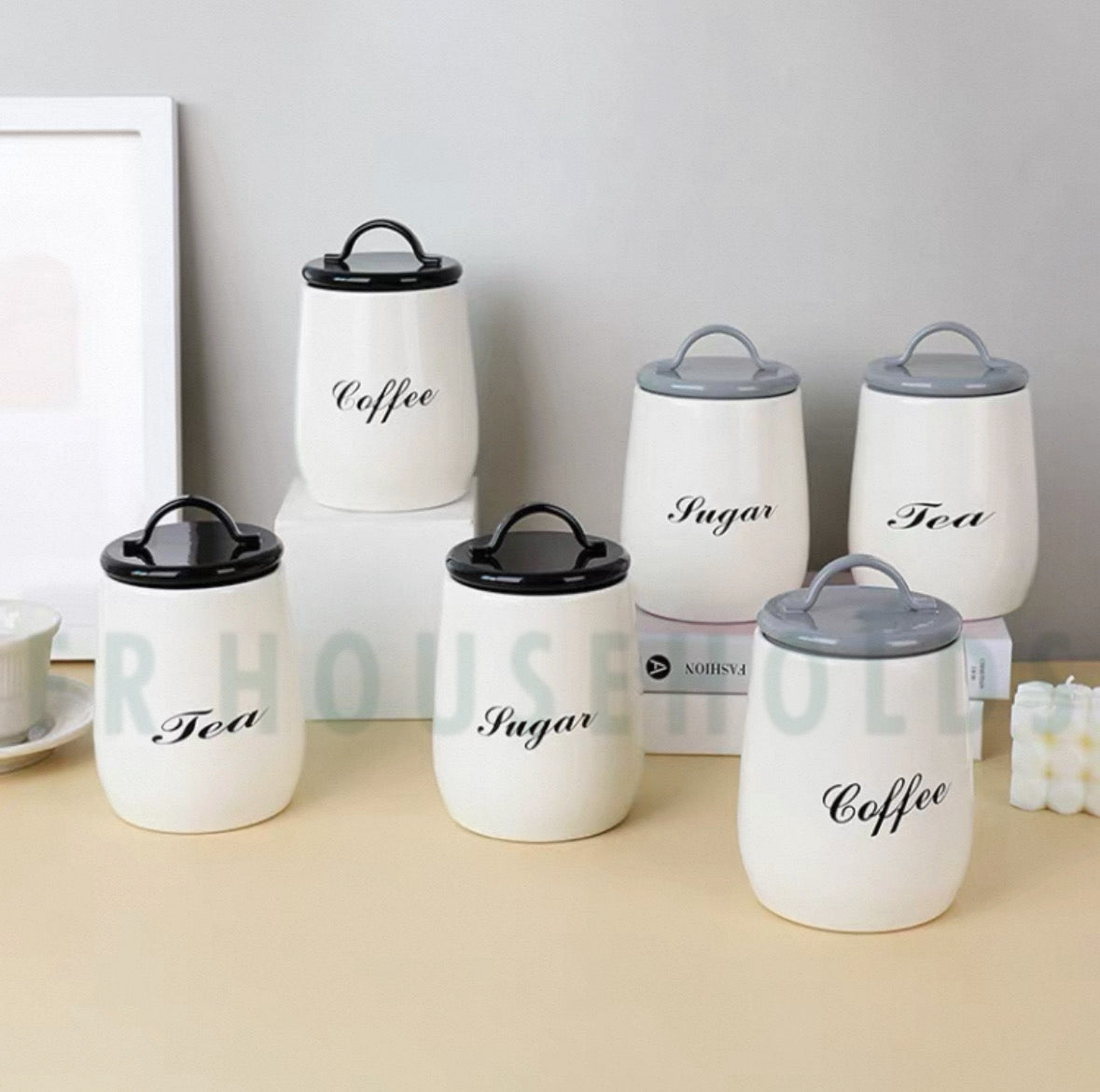 3pcs Tea Coffee & Sugar Airtight Tin Canisters Set