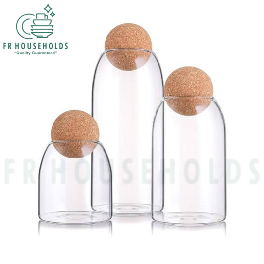 3-Piece Glass Jar Set with Cork Ball Tops – Natural Elegance for Your Storage Needs