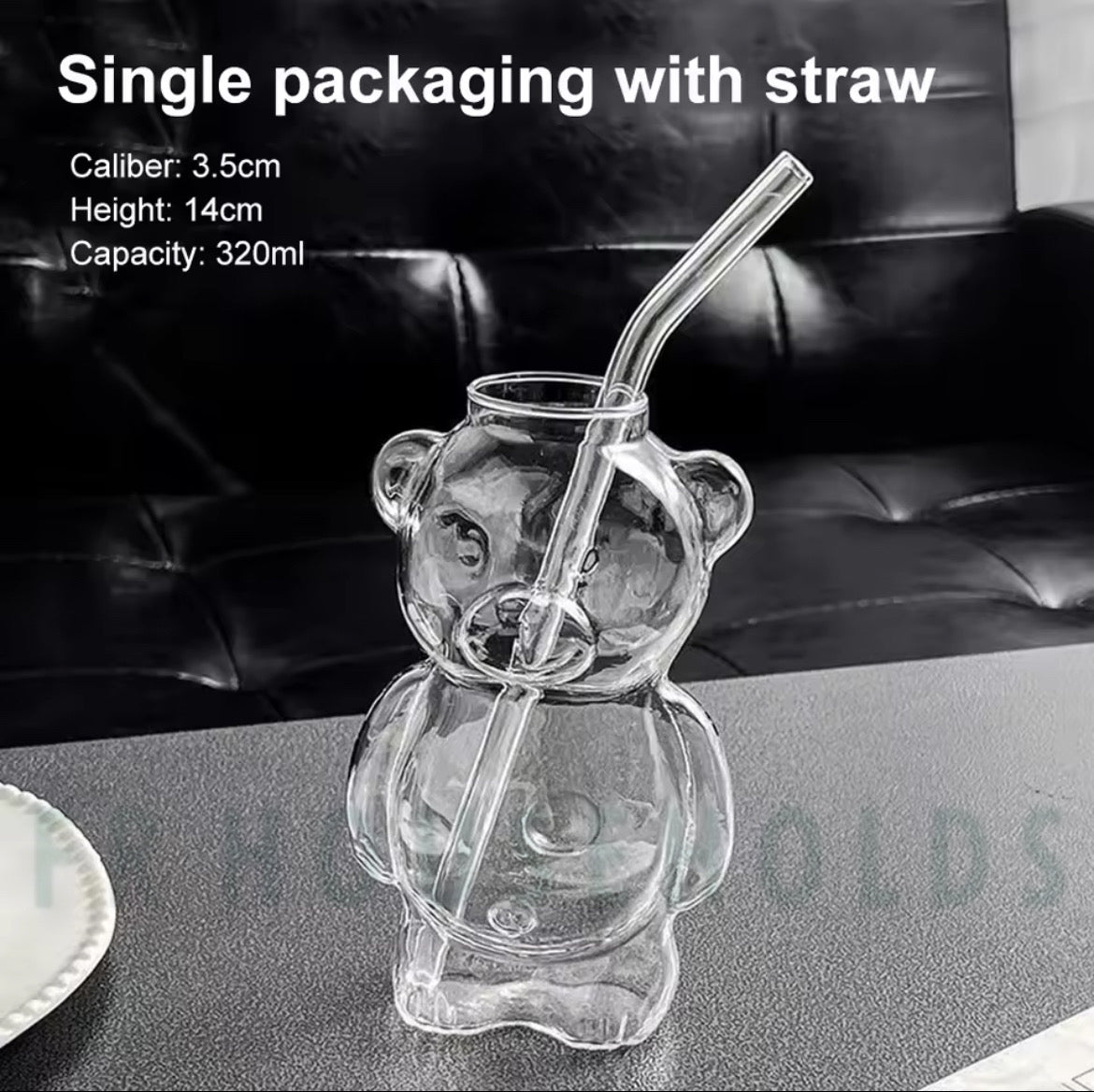 Creative Mama Bear Coffee & Juice Serving Glass With Straw