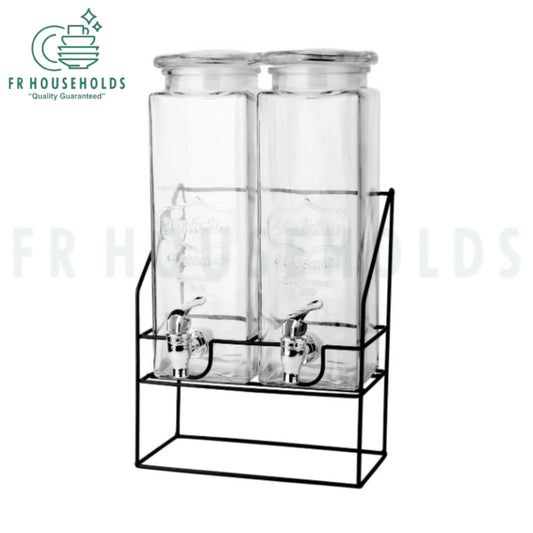 2-in-1 Beverage Dispenser with Metallic Stand | Dual Glass Drink Dispenser for Juice, Water, Lemonade & Cocktails