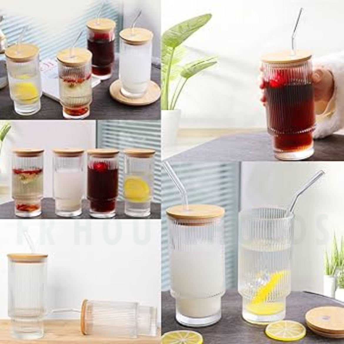 Ribbed Tumblers with Lid and Straw - Clear - 1 Peice
