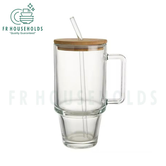 700ml Glass Tumbler with Bamboo Lid & Straw – Eco-Friendly & Stylish