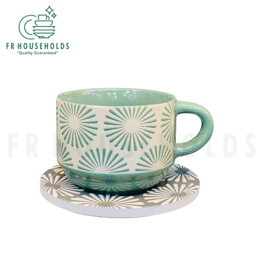DannyHomes Stoneware Cup & Coasters Set – Rockery Texture Engraving