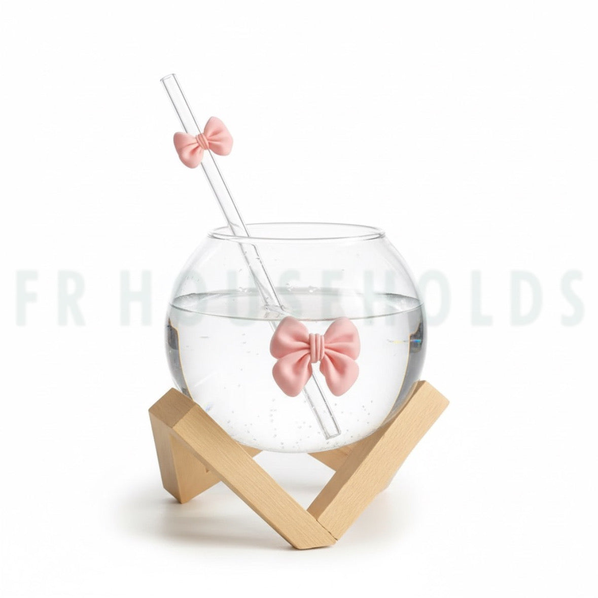 Bow Lunar Glass with Wooden Stand – Aesthetic Glass Cup with Premium Wooden Holder (Assorted Colors)