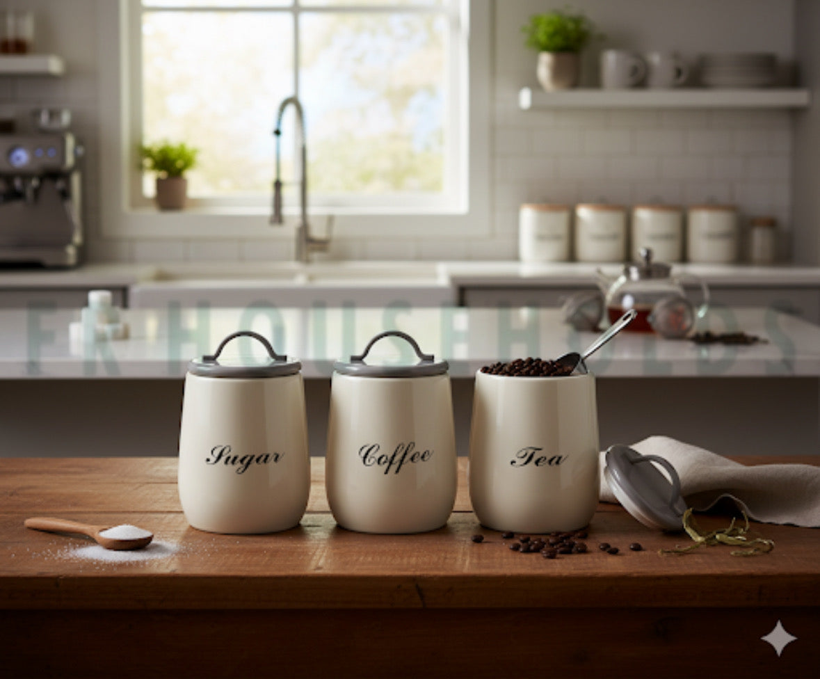 3pcs Tea Coffee & Sugar Airtight Tin Canisters Set