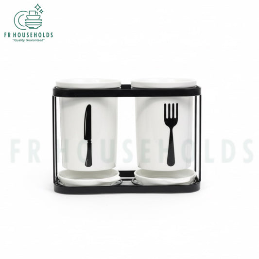 2-Piece Spoon Organizer with Metallic Rack & Water Drainage – Premium Kitchen Utensil Holder