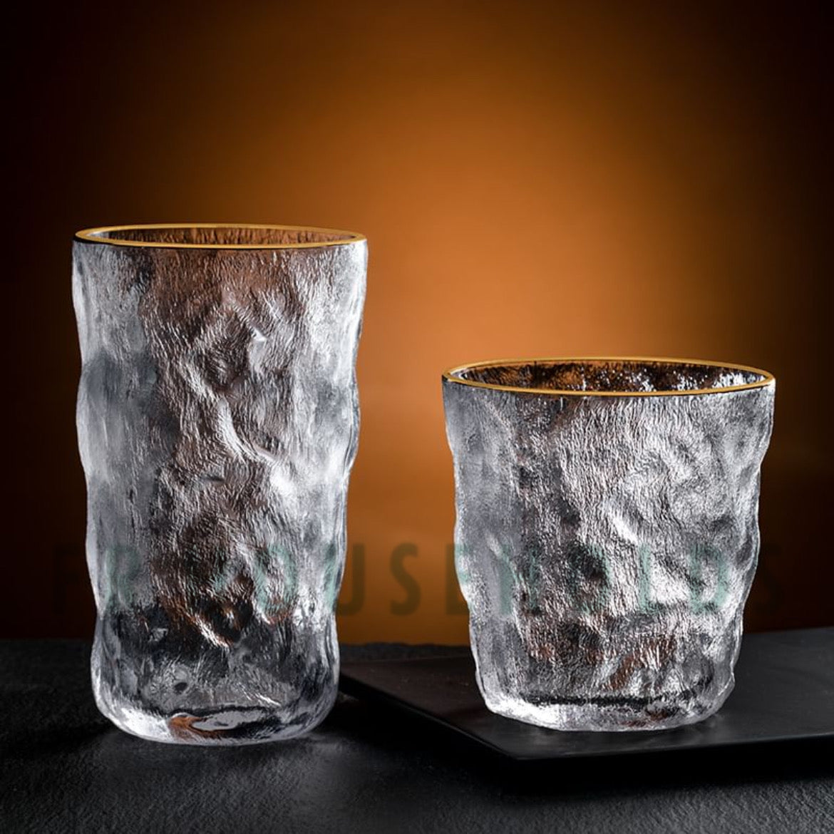 Frozen Ice Gold Rim Drink Glass | 280ml - Clear - 6PC