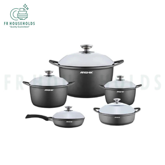 Arshia Die Cast Cookware Set 10pcs Grey