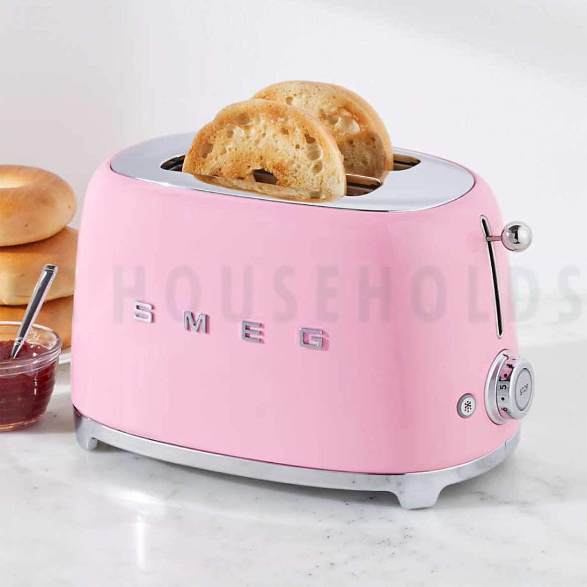 SMEG Retro Toaster Machine – Premium Stainless Steel 2-Slice Toaster with Adjustable Browning & Wide Slots | Pink