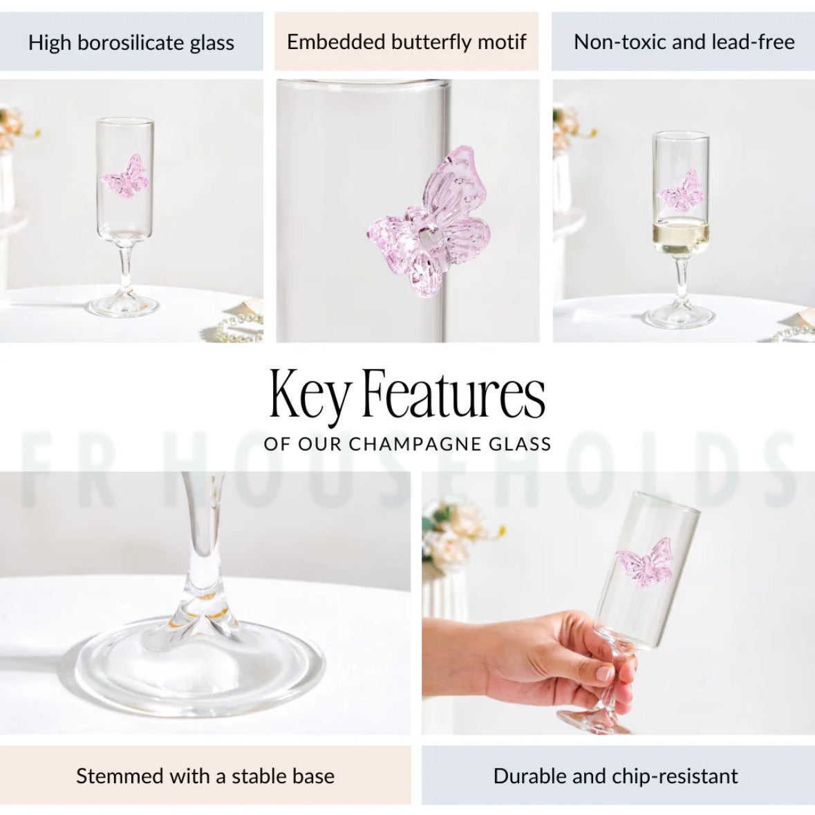Butterfly Flute Glass – Elegant & Trending Crystal Champagne Glass | 190ml - 1pc