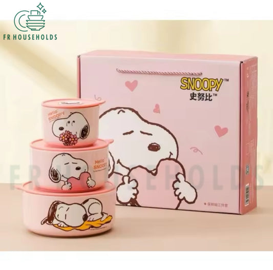 Snoopy 3pcs Airtight Food Storage Boxes With Orignal Snoopy Gift Box Packing