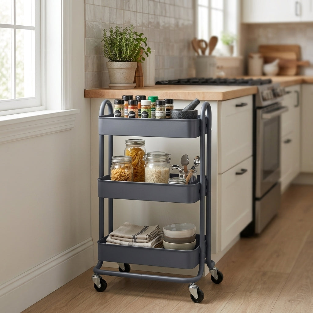 3-Tier Aluminium Rolling Utility Cart with Mesh Baskets