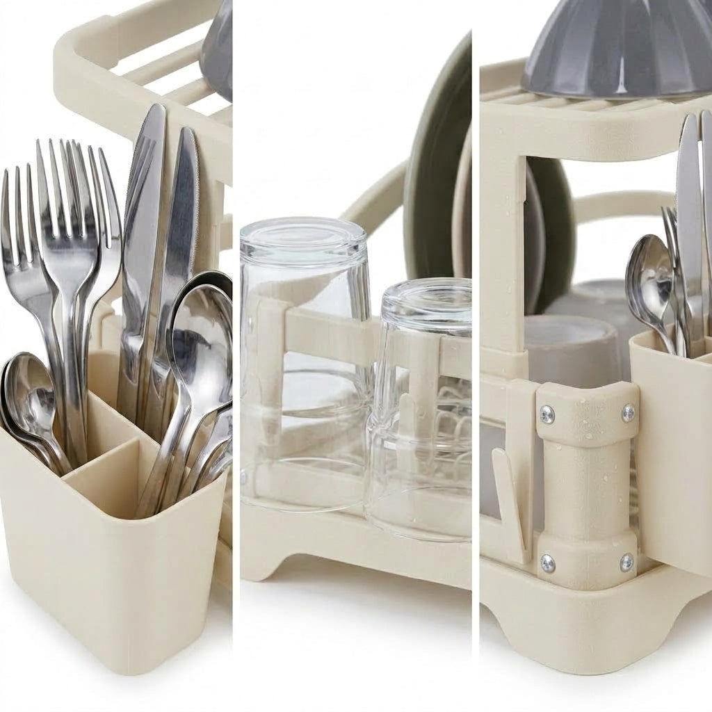 2-Tier Aluminium Dish Drying Rack with Cutlery Holder