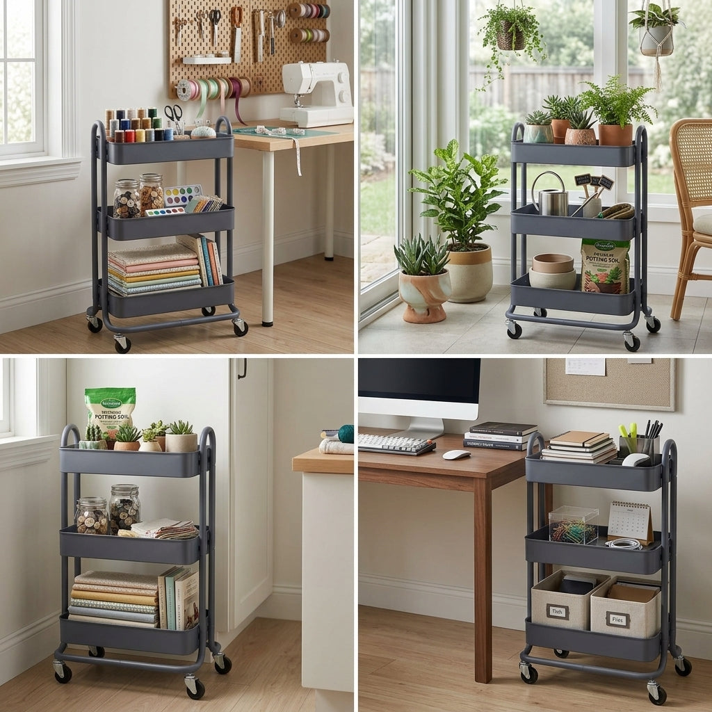 3-Tier Aluminium Rolling Utility Cart with Mesh Baskets