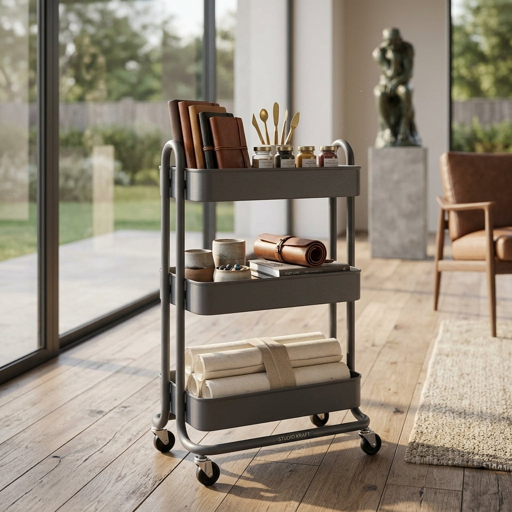 3-Tier Aluminium Rolling Utility Cart with Mesh Baskets