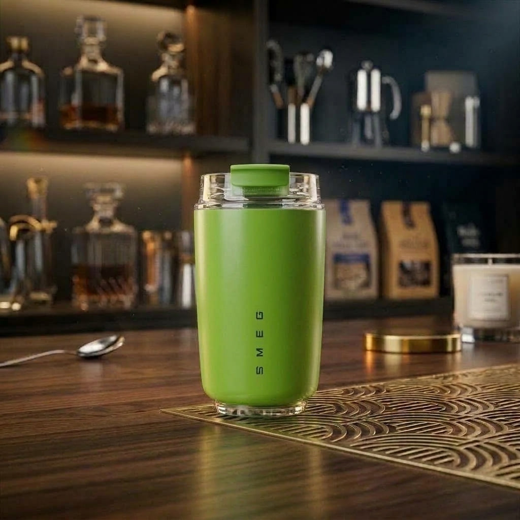 SMEG Style Transparent Lid Insulated Coffee Travel Mug (320ml)