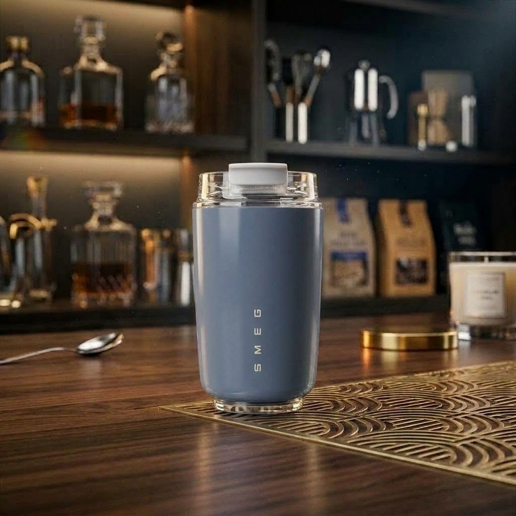 SMEG Style Transparent Lid Insulated Coffee Travel Mug (320ml)