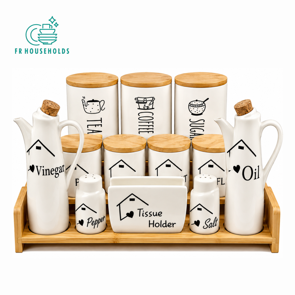 Kitchen Storage & Condiment Set with Wooden Tray