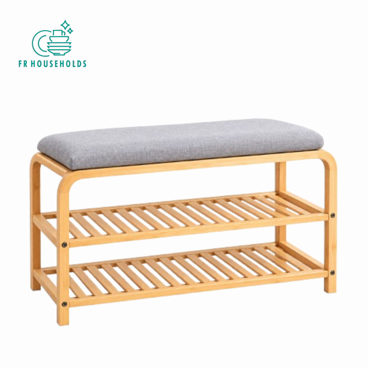2-Tier Bamboo Shoe Rack Bench with Cushion Seat
