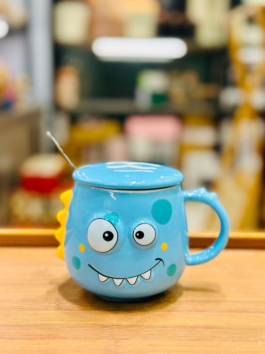 Cute Monster Ceramic Mug with Lid and Spoon Set | FR HOUSEHOLDS