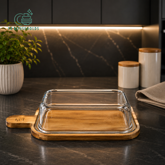 Trending Rectangular Glass Serving Dish with Wooden Tray & Lid | FR HOUSEHOLDS
