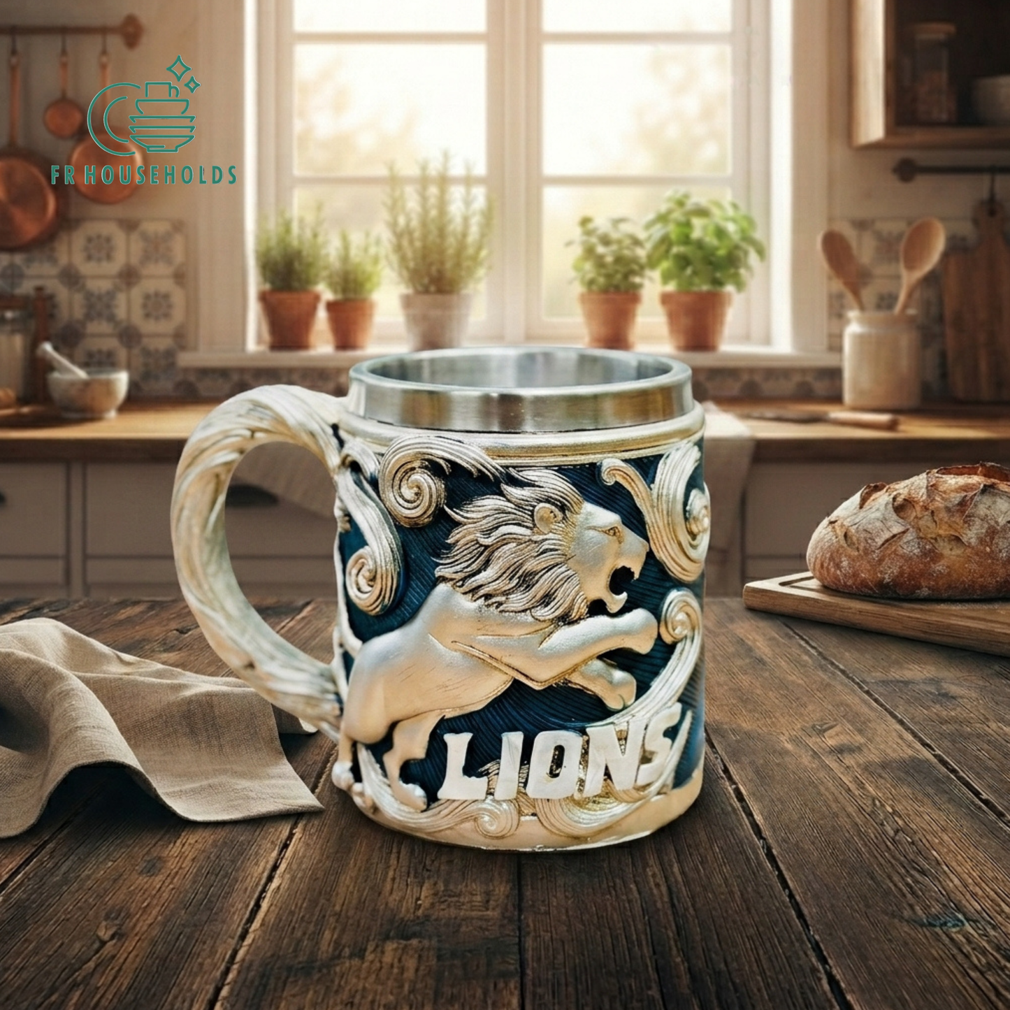 The Lion 3D Embossed Metallic Coffee & Tea Mug | FR HOUSEHOLDS