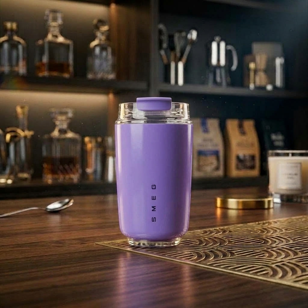 SMEG Style Transparent Lid Insulated Coffee Travel Mug (320ml)