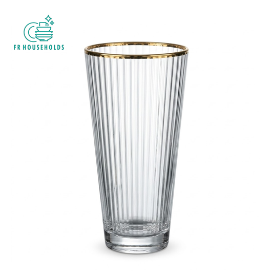 Ribbed Glass Tumbler with Gold Rim