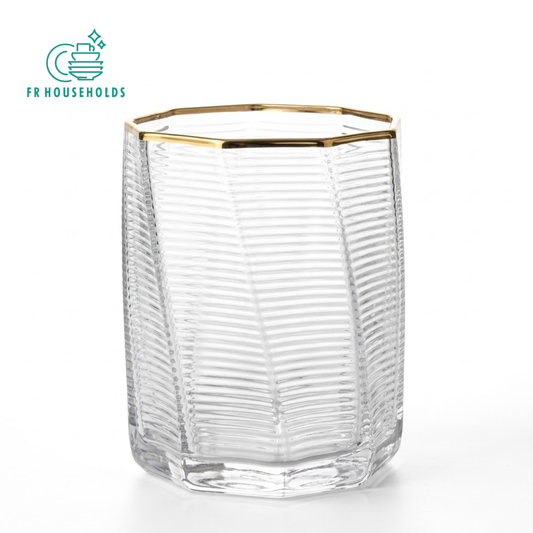 Geometric Faceted Glass Tumbler with Gold Rim