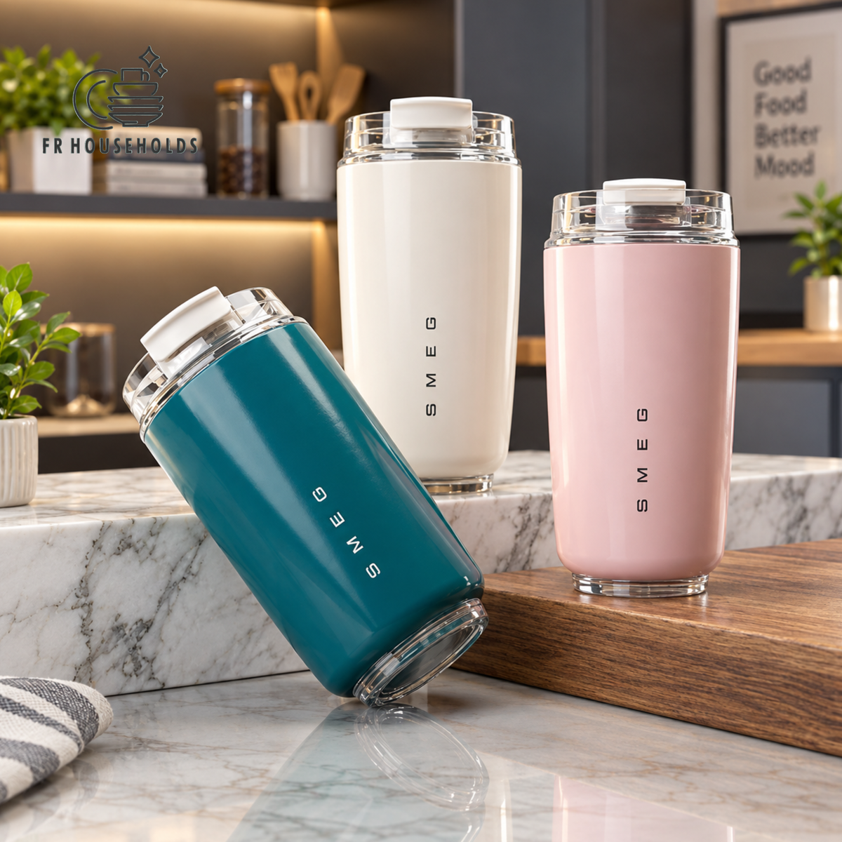 SMEG Style Transparent Lid Insulated Coffee Travel Mug (320ml)