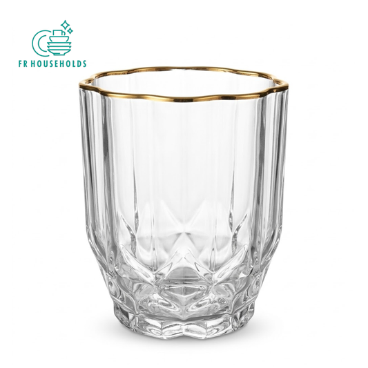 Scalloped Rim Cut Glass Tumbler with Gold Trim
