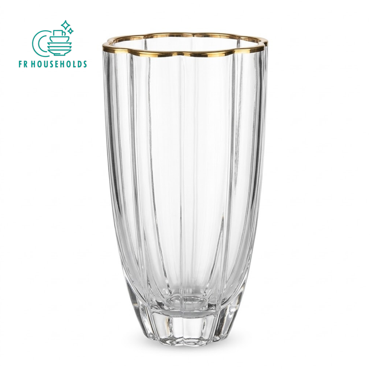 Tall Scalloped Fluted Glass Tumbler with Gold Trim | Crystal