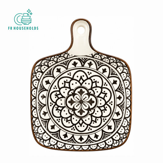 Black White Mandala Square Serving Platter with Handle