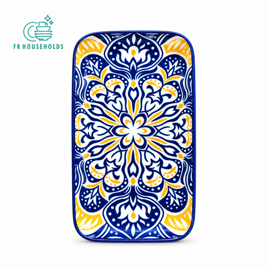 Blue White Yellow Floral Rectangular Serving Platter