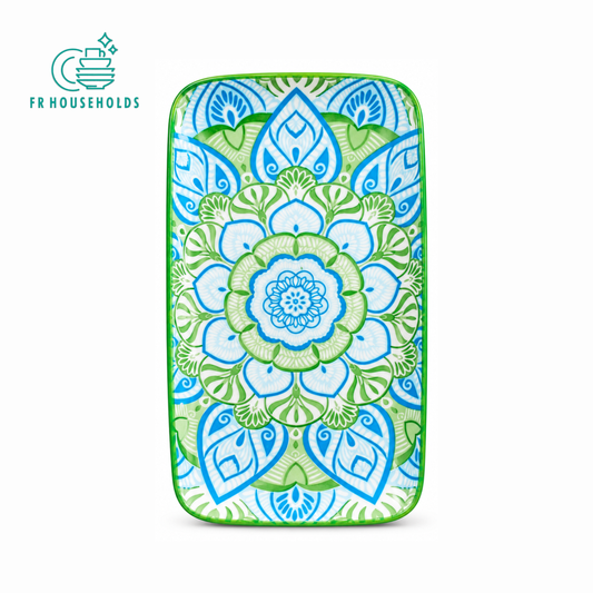 Blue Green Floral Rectangular Serving Platter