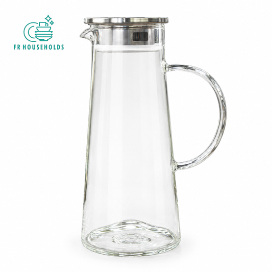 Slim Glass Water Pitcher & Drink Carafe with Stainless Steel Filter Lid