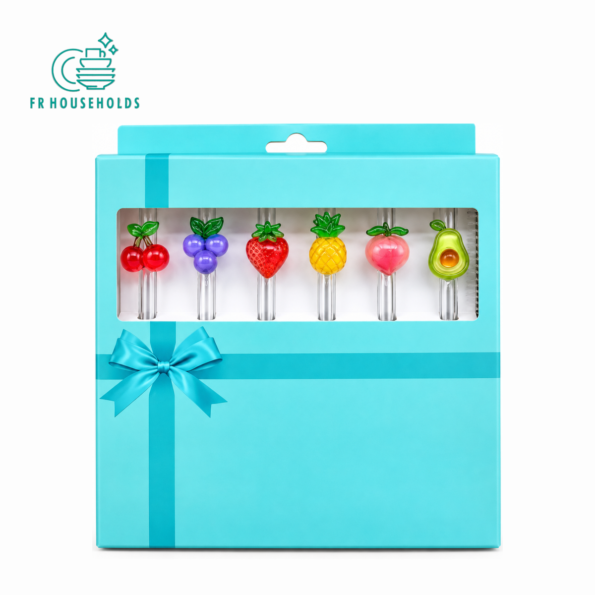 Fruit Shape Drinking Straw Set – 6 Pcs with Gift Box