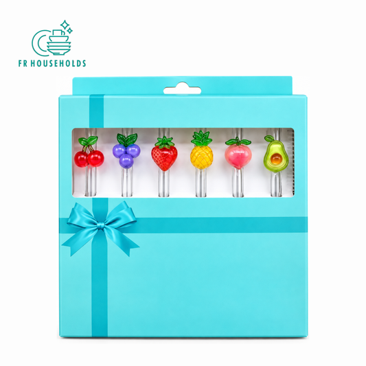 Fruit Shape Drinking Straw Set – 6 Pcs with Gift Box